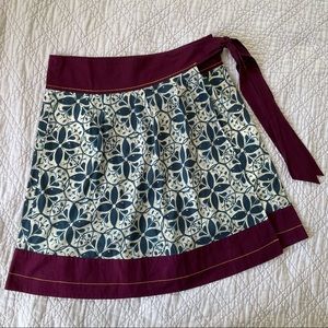 Anthropologie Edme & Esyllte blue batik block print cotton wrap skirt size 10